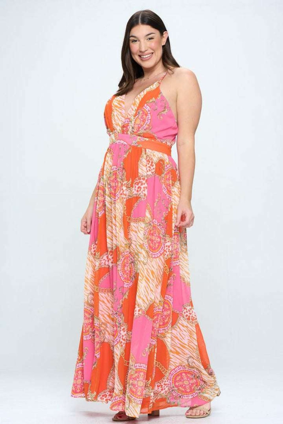 Dresses * | Ricarica Plus Size Svana Abstract Maxi Dress New Arrivals Pink