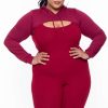 Sets * | Curvy Sense Essential Mix Plus Size Essential Cut Out Hoodie Burgundy