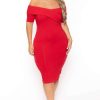 Dresses * | Curvy Sense New Arrivals Plus Size Lydia Off The Shoulder Short Sleeve Dress Red