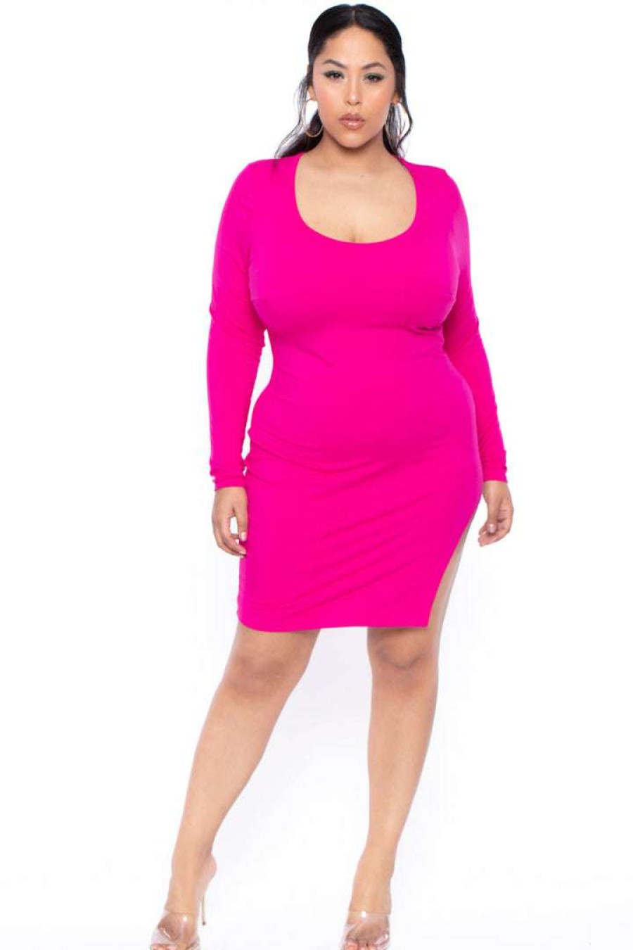 Dresses * | Curvy Sense Dresses Plus Size Denelle Mini Dress Fuchsia