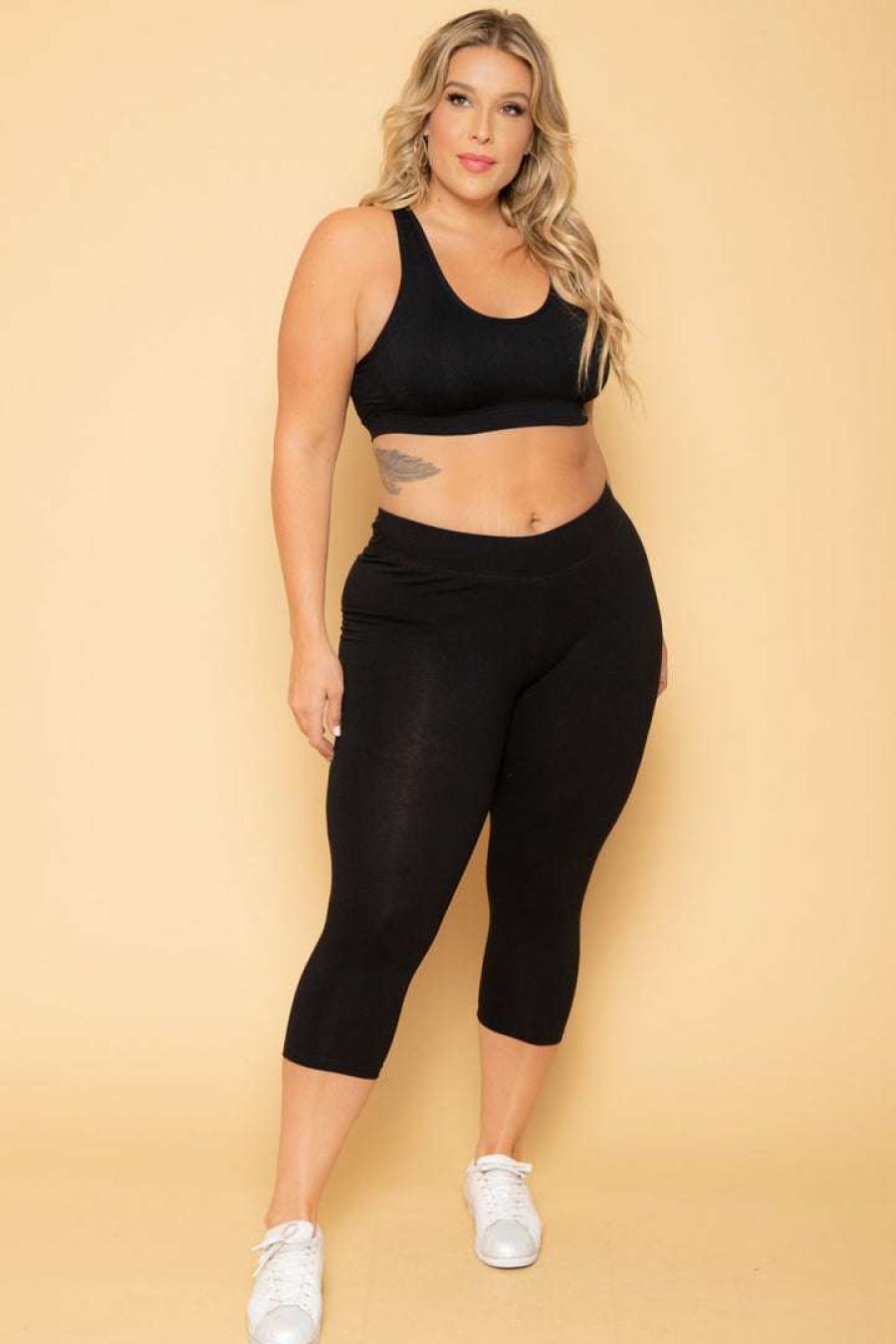 Bottoms * | Uni Active Mopas Plus Size High Waist Capri Leggings Bottoms Black