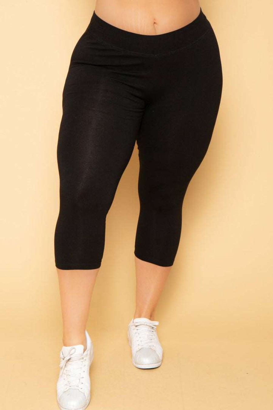 Bottoms * | Uni Active Mopas Plus Size High Waist Capri Leggings Bottoms Black