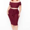 Sets * | Curvy Sense Matching Sets Plus Size Off The Shoulder Textured Matching Set Burgundy