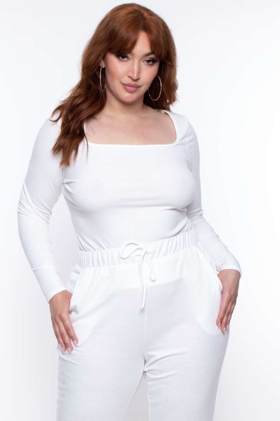 Sets * | Curvy Sense Plus Size Essential Ribbed Top Essential Mix Ivory