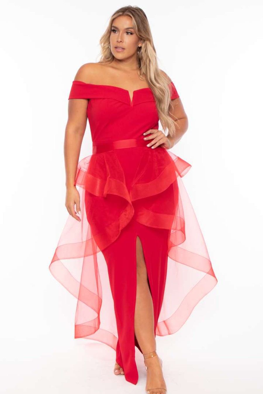 Dresses * | Symphony Plus Size Clara Off The Shoulder Tulle Dress Party Shop Red