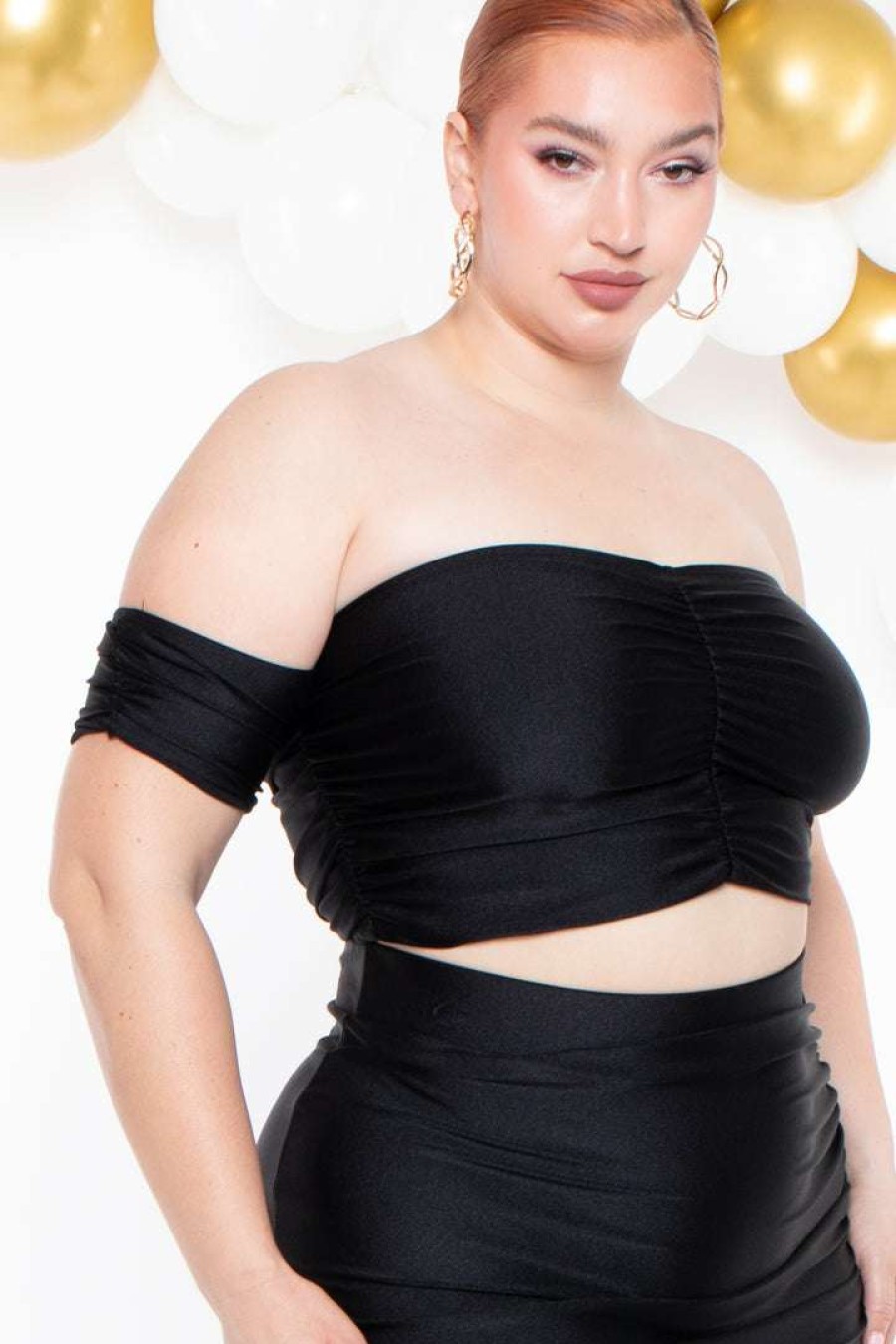 Sets * | Curvy Sense Plus Size Aella Cropped Matching Set Black