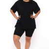 Sets * | Ambiance Plus Size Tee And Biker Short Set New Arrivals Black