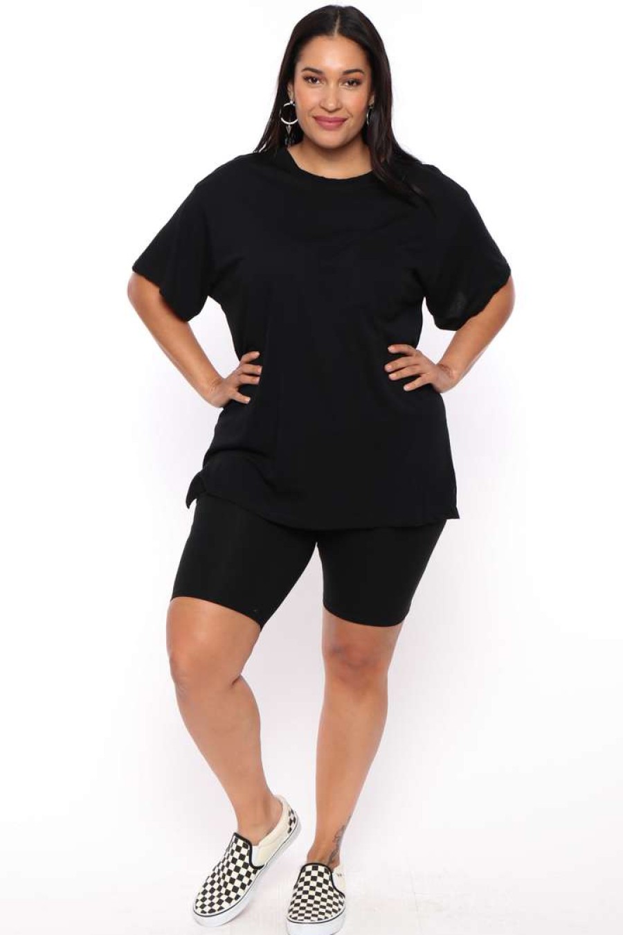 Sets * | Ambiance Plus Size Tee And Biker Short Set New Arrivals Black