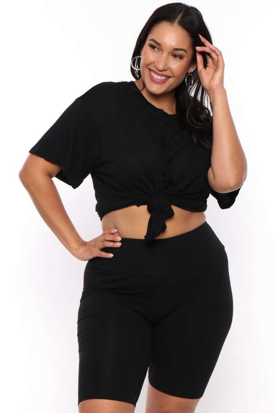 Sets * | Ambiance Plus Size Tee And Biker Short Set New Arrivals Black