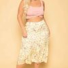 Bottoms * | Sky Plus Plus Size Floral Midi Skirt Yellow