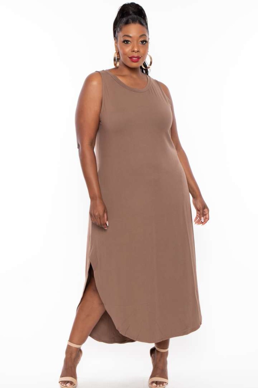 Dresses * | Zenana Plus Size Tank Maxi T-Shirt Dress Dresses Mocha