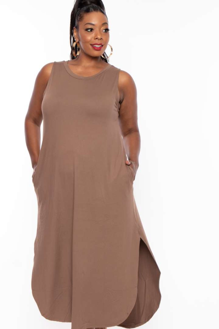 Dresses * | Zenana Plus Size Tank Maxi T-Shirt Dress Dresses Mocha