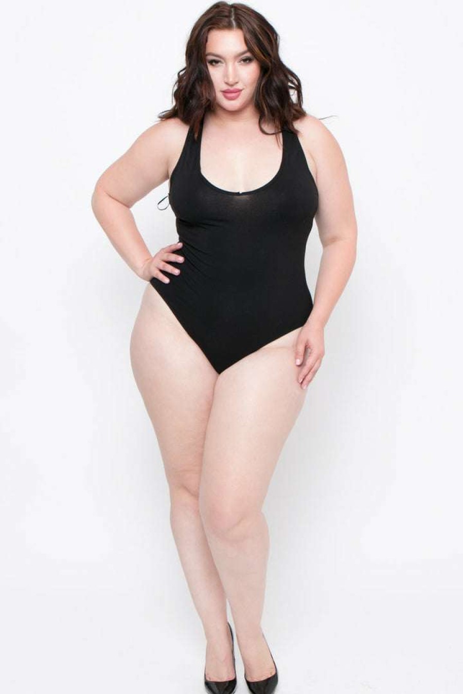 Tops * | Ambiance Plus Size V-Neck Bodysuit Black