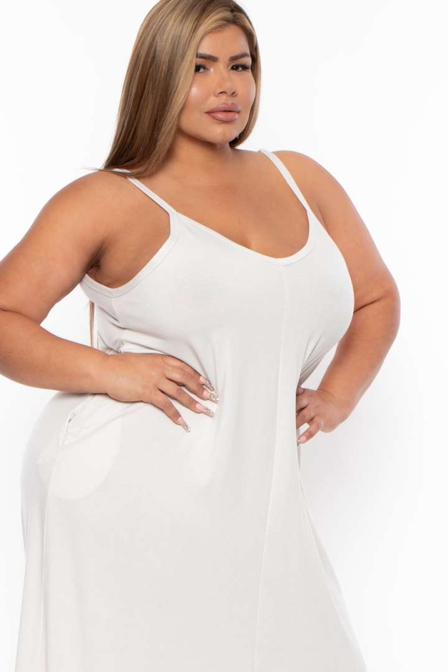 Dresses * | Zenana Plus Size Cami Strap Maxi Dress Bone