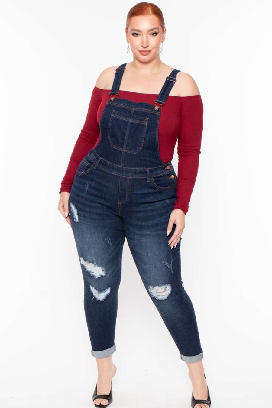 Bottoms * | Wax Jean New Arrivals Plus Size Kai Denim Overalls Dark Wash Blue