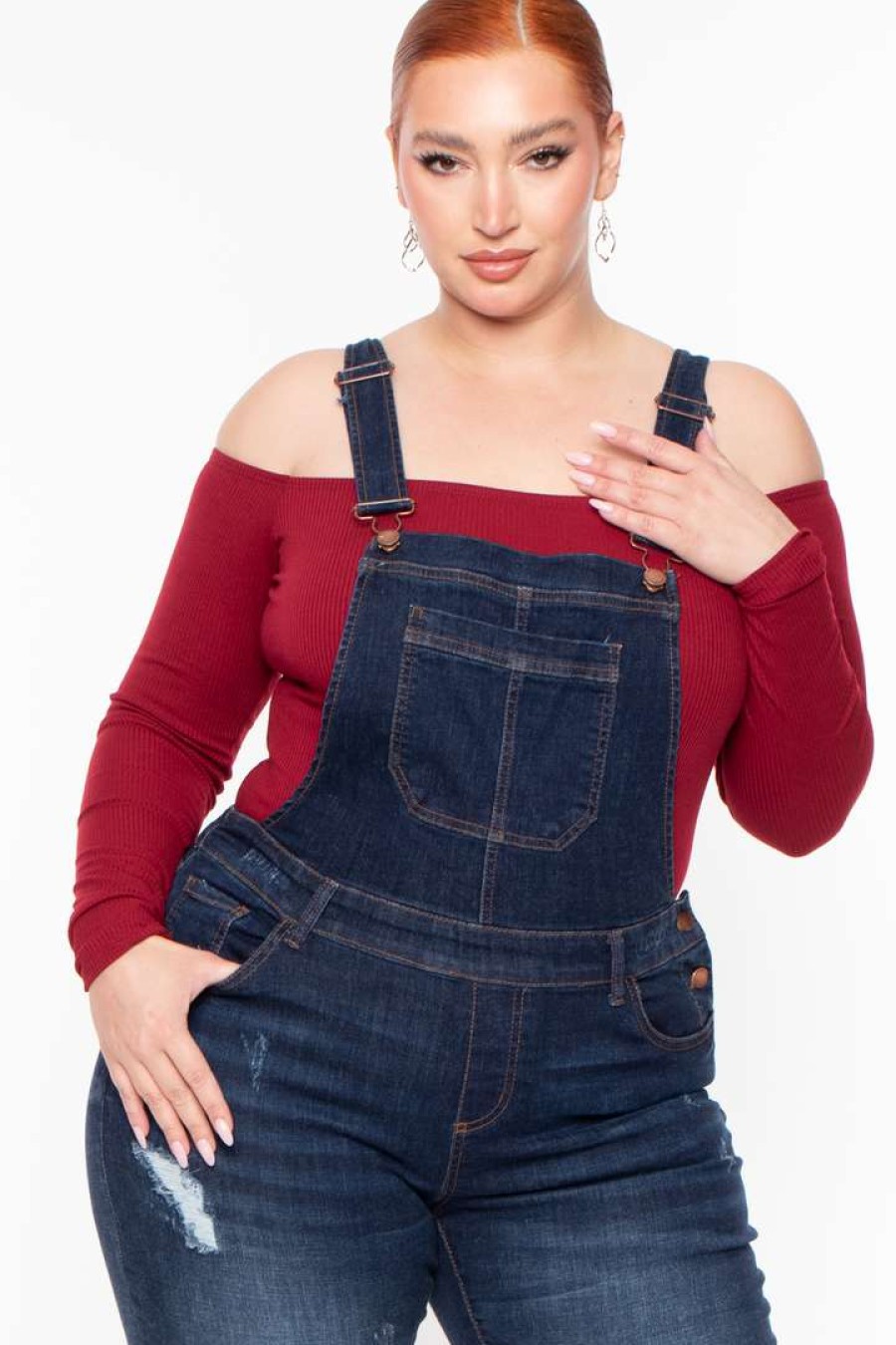 Bottoms * | Wax Jean New Arrivals Plus Size Kai Denim Overalls Dark Wash Blue