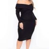 Dresses * | Curvy Sense Plus Size Lydia Off The Shoulder Dress Dresses Black