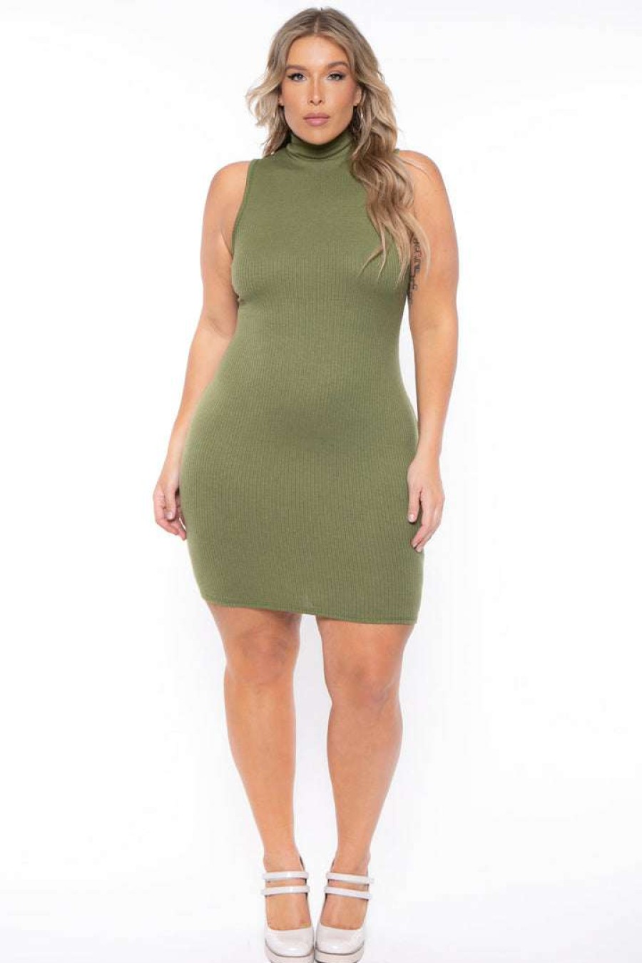 Dresses * | Curvy Sense Plus Size Maia Bodycon Dress Olive