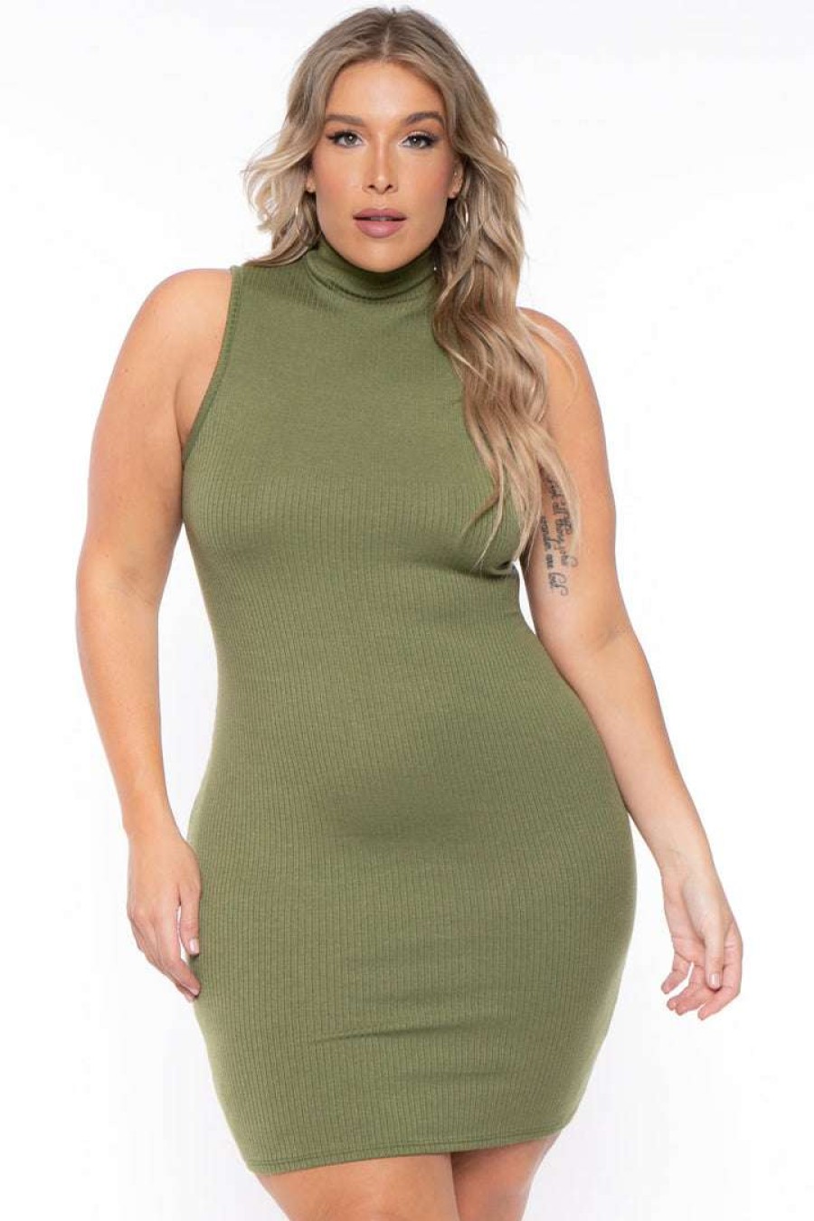 Dresses * | Curvy Sense Plus Size Maia Bodycon Dress Olive