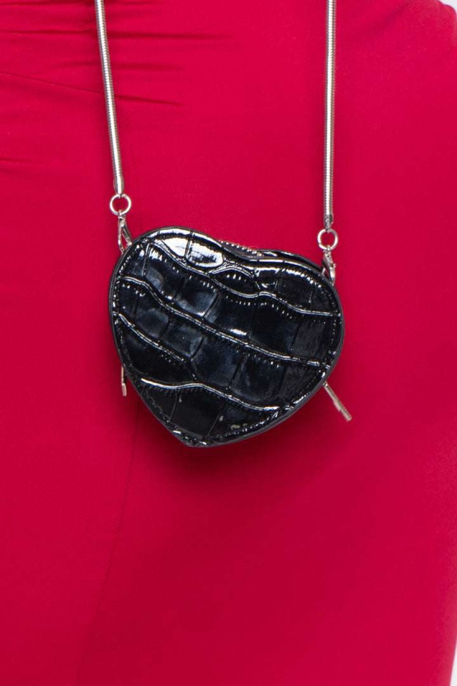 Accessories * | Impulse Handbags Philly Heart Croc Crossbody Mini Bag Black