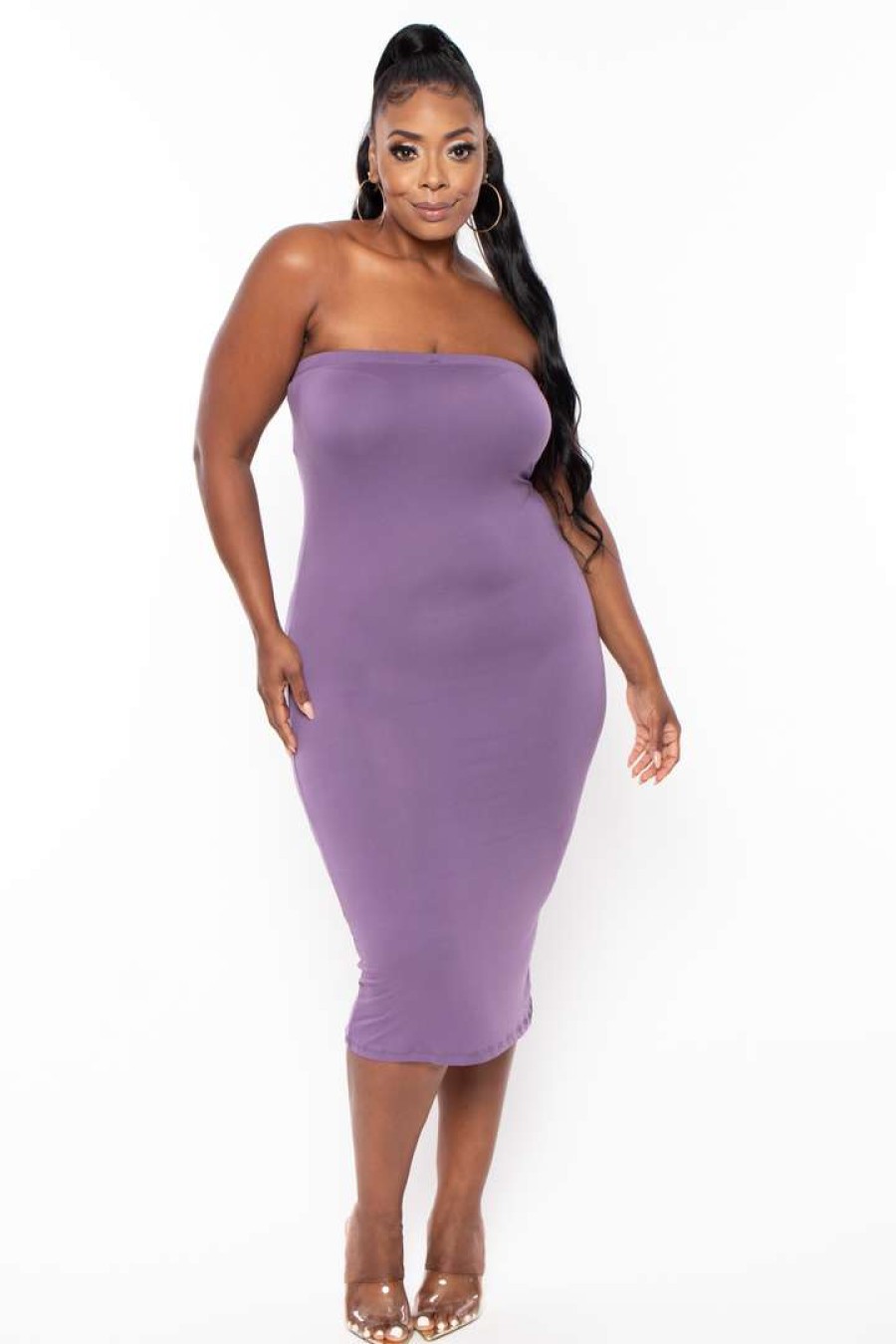 Dresses * | Capella Dresses Plus Size Elsie Basic Tube Midi Dress Purple Grape