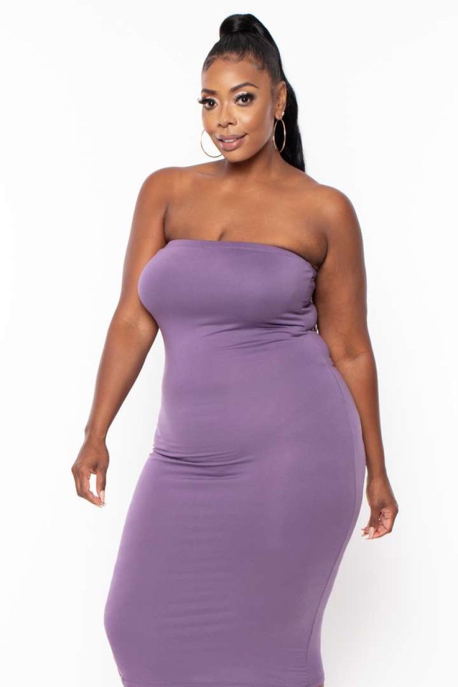 Dresses * | Capella Dresses Plus Size Elsie Basic Tube Midi Dress Purple Grape