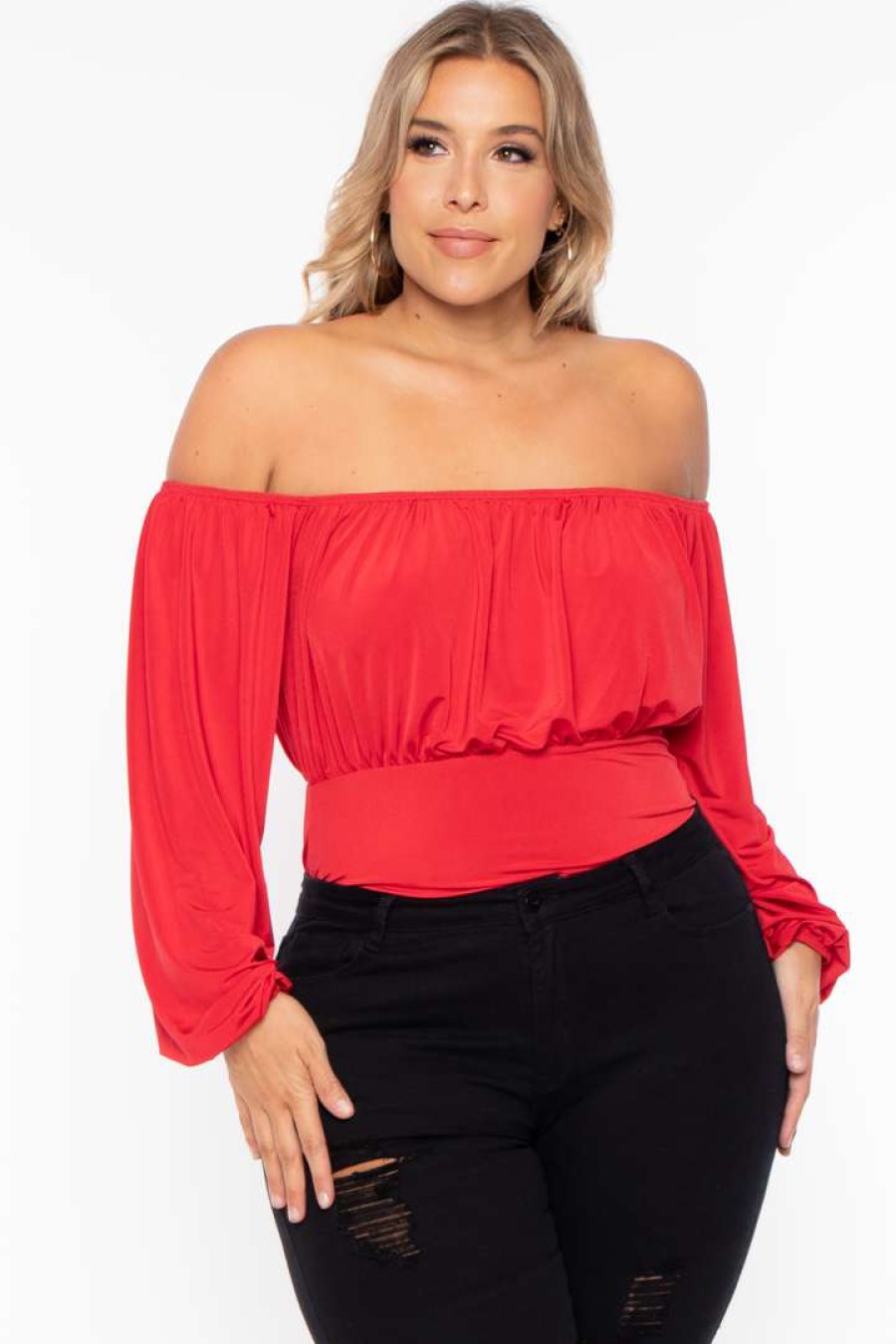 Tops * | Curvy Sense Plus Size Kalia Bodysuit Back In Stock Red