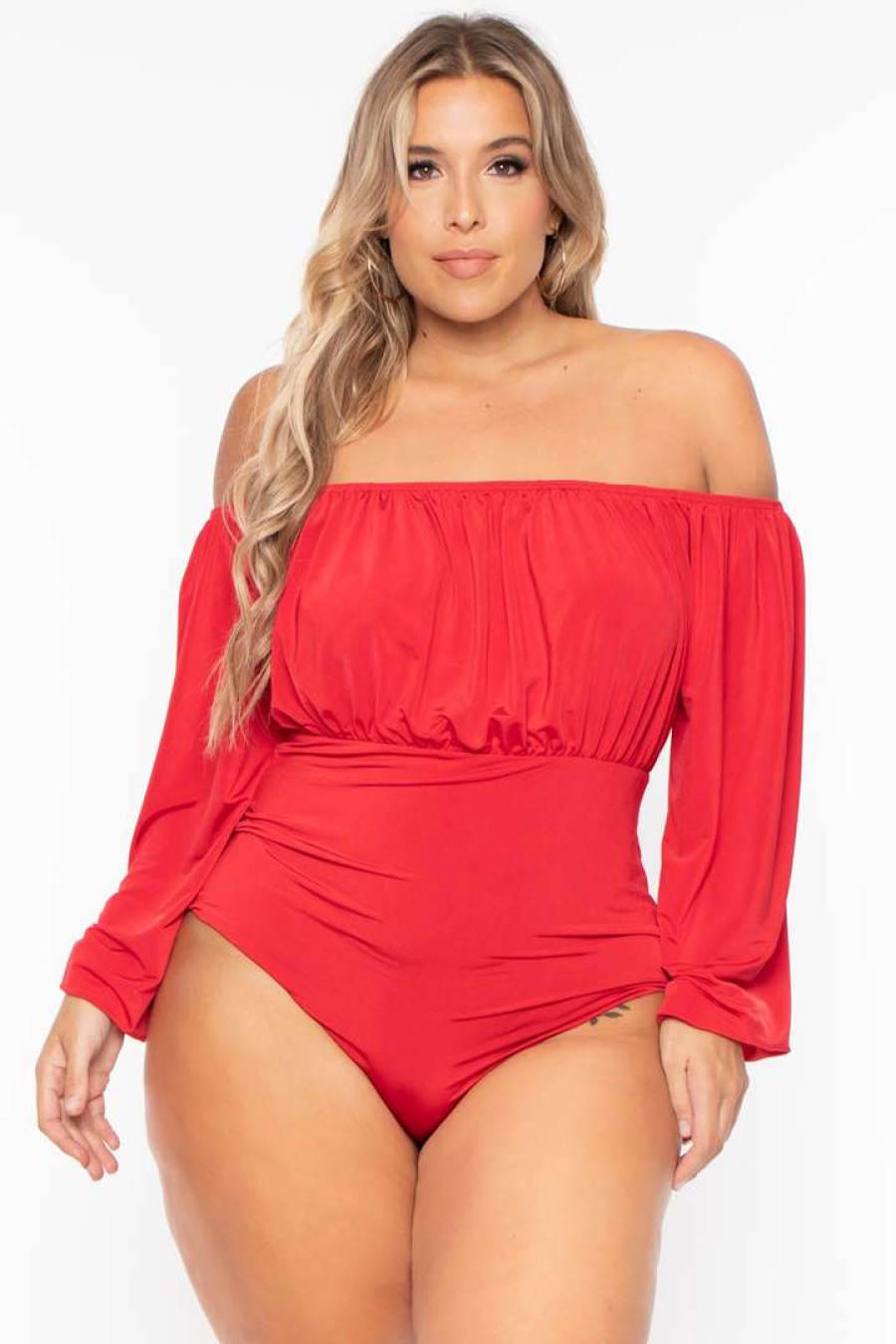 Tops * | Curvy Sense Plus Size Kalia Bodysuit Back In Stock Red