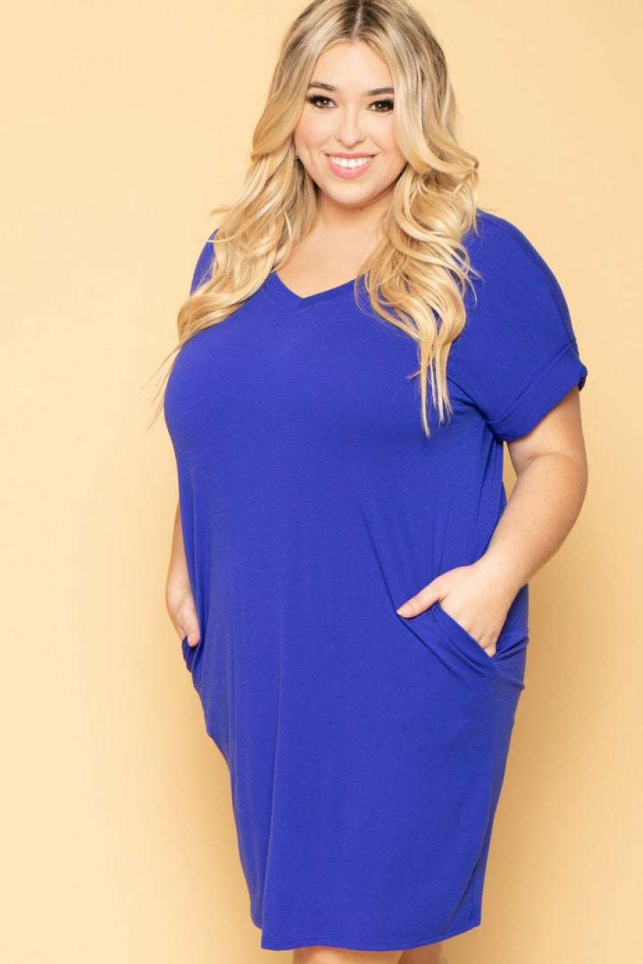 Dresses * | Zenana Plus Size Basic T-Shirt Dress Royal Blue