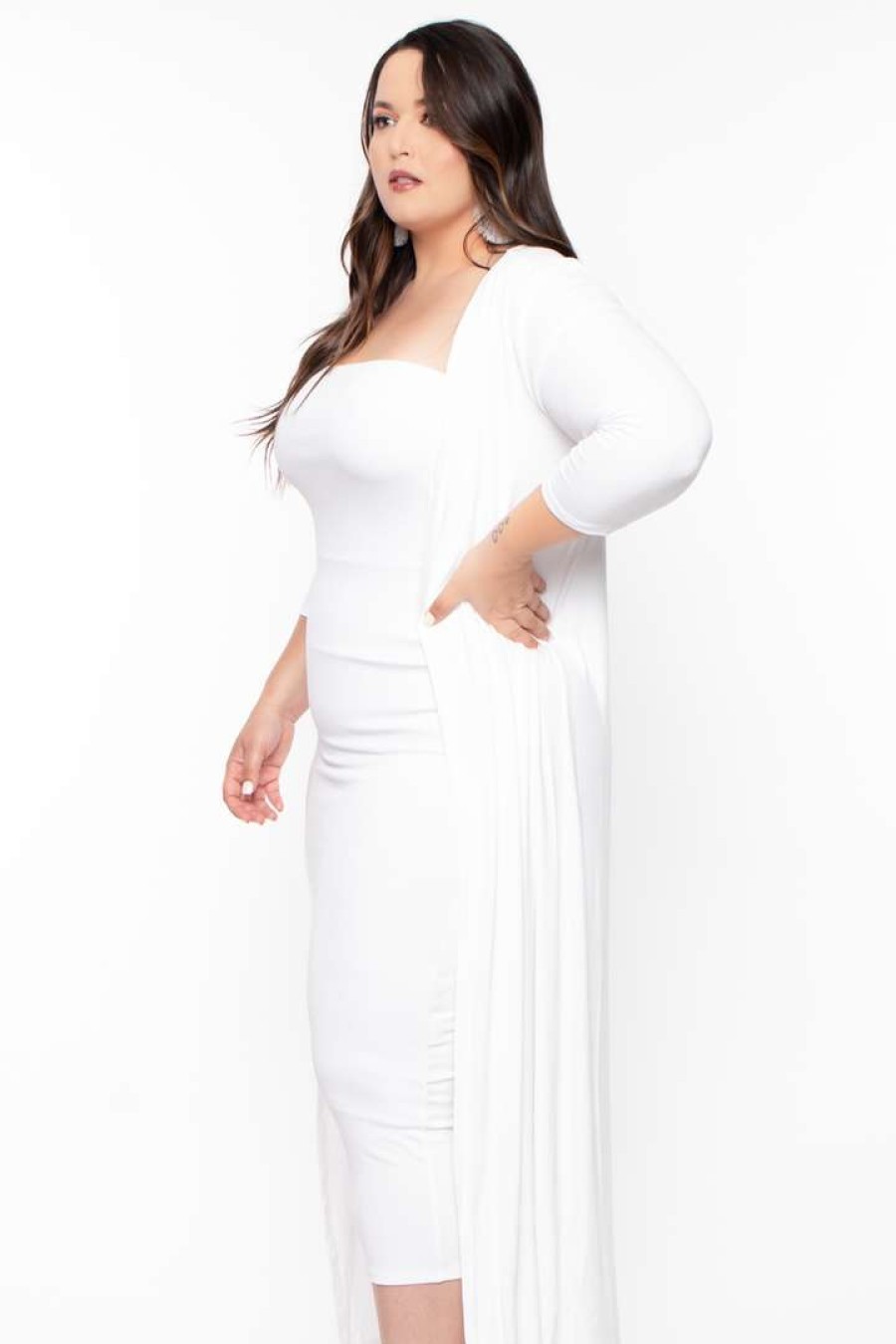 Sets * | Highlight Matching Sets Plus Size Cardigan And Dress Set White