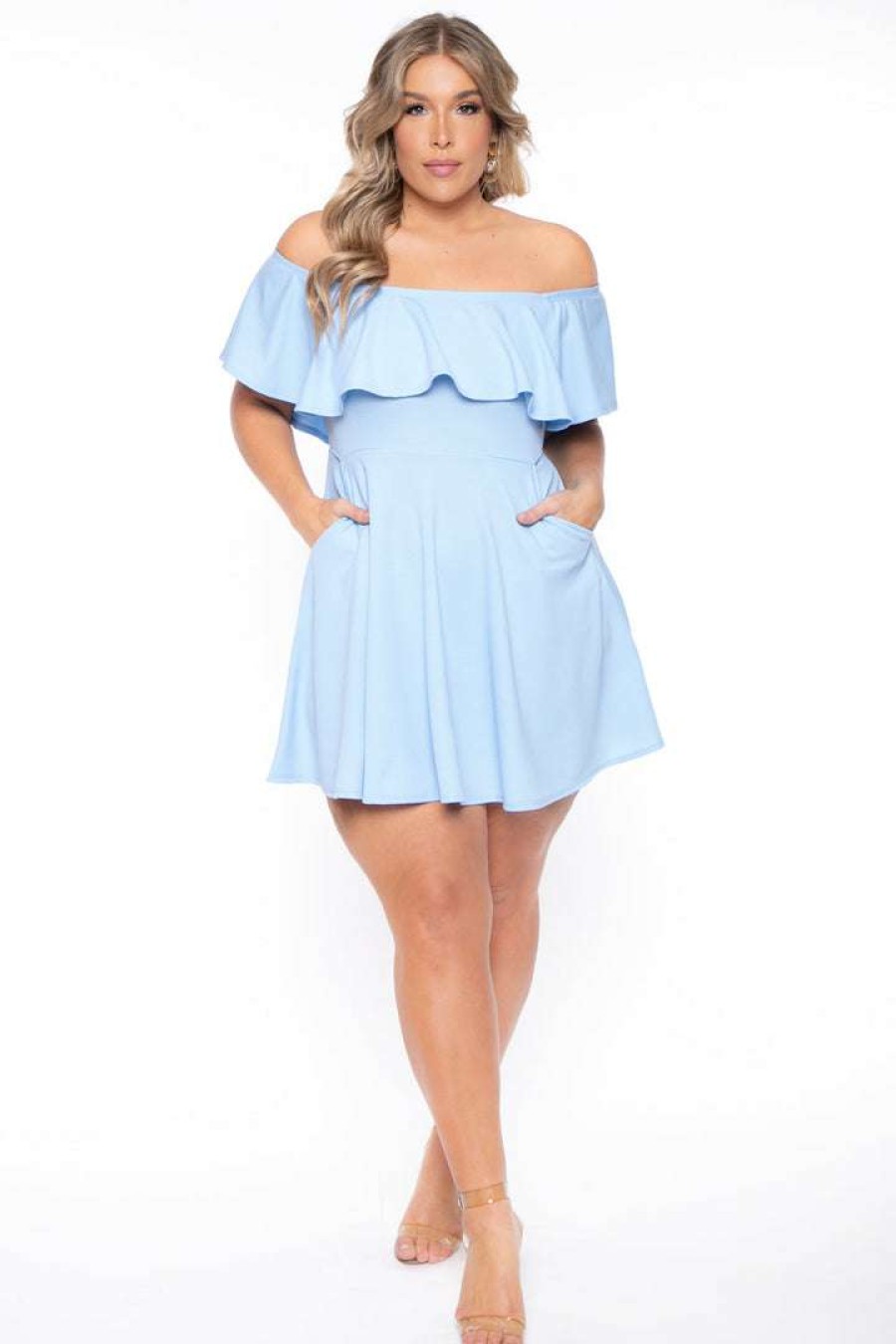 Dresses * | Curvy Sense New Arrivals Plus Size Rosabel Dress Light Blue