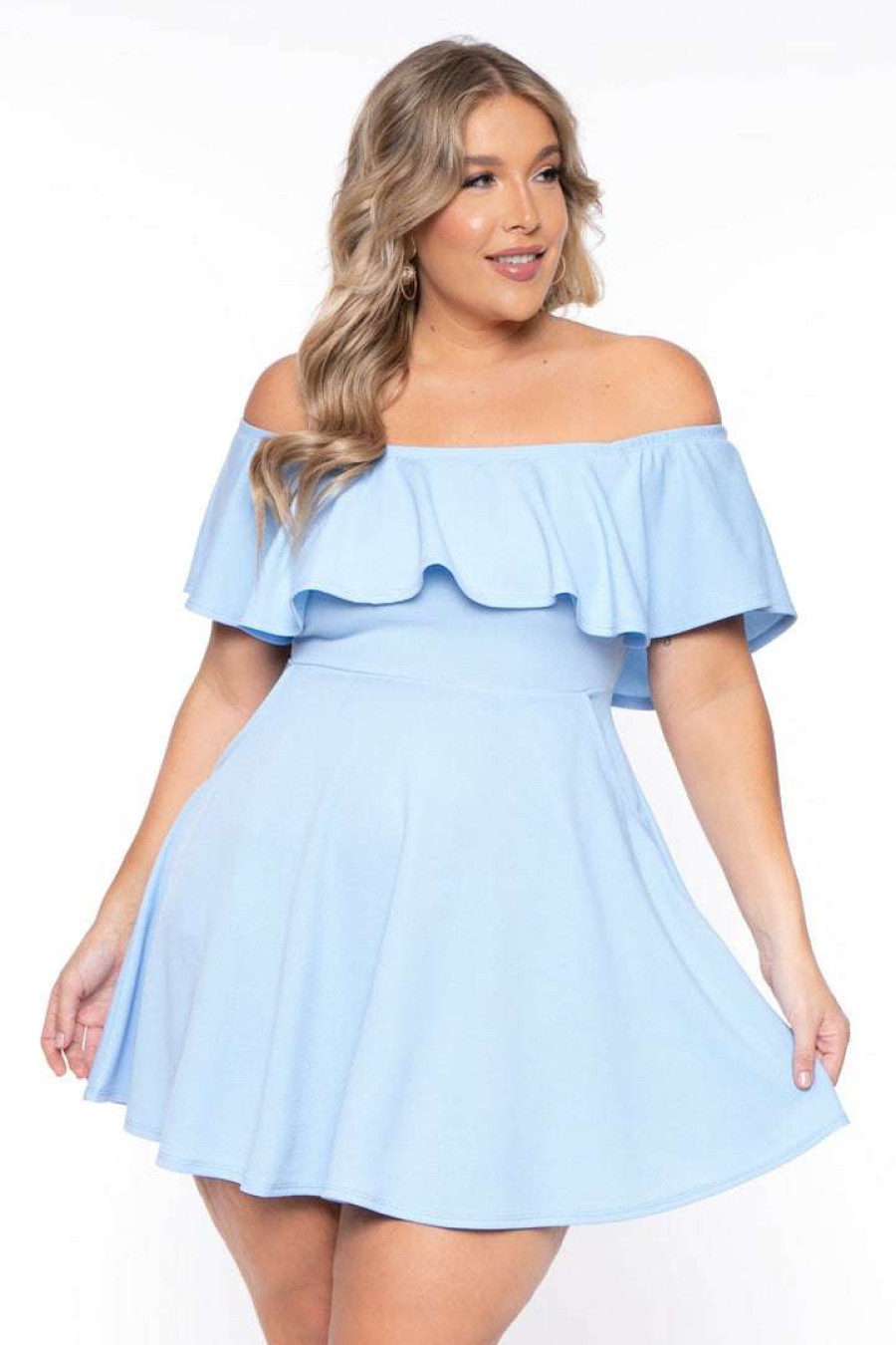 Dresses * | Curvy Sense New Arrivals Plus Size Rosabel Dress Light Blue