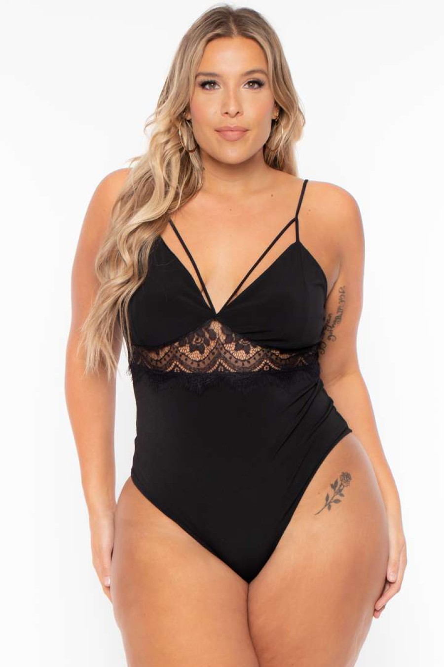 Tops * | Bluebell Plus Size Cassandra Cut Out Lace Bodysuit Back In Stock Black