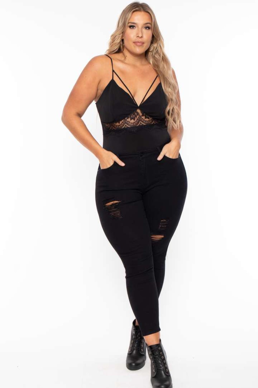 Tops * | Bluebell Plus Size Cassandra Cut Out Lace Bodysuit Back In Stock Black