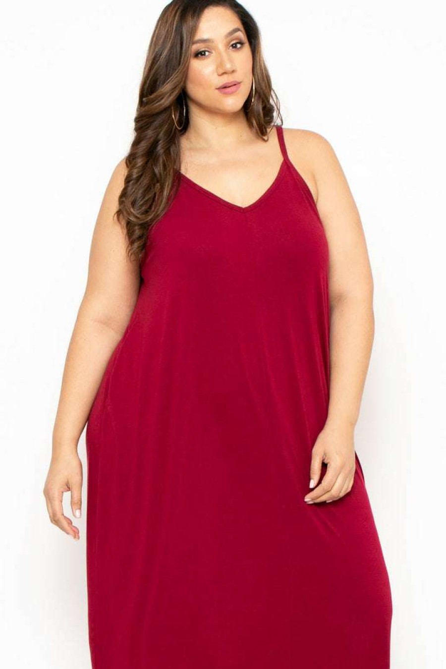 Dresses * | Zenana Dresses Plus Size Cami Strap Maxi Dress Burgundy