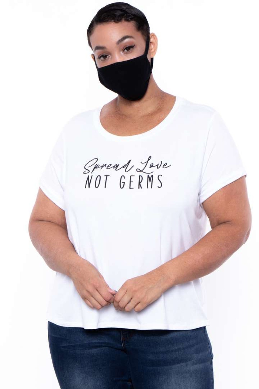 Sets * | Curvy Sense Plus Size Graphic "Spread Love" Tee & Mask Set White