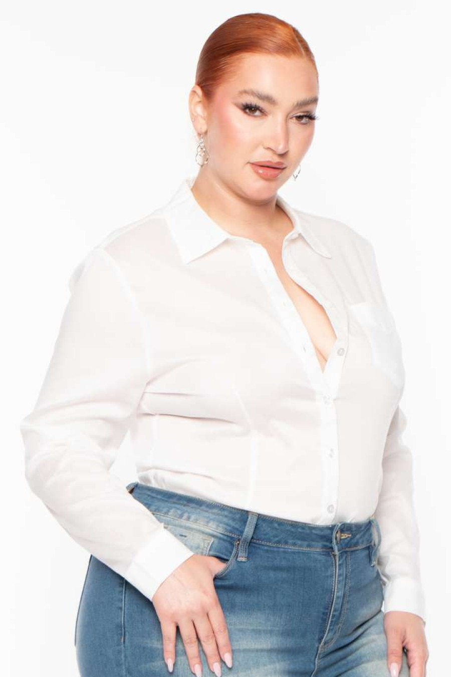 Tops * | Sky Plus Tops Plus Size Boss Babe Top White