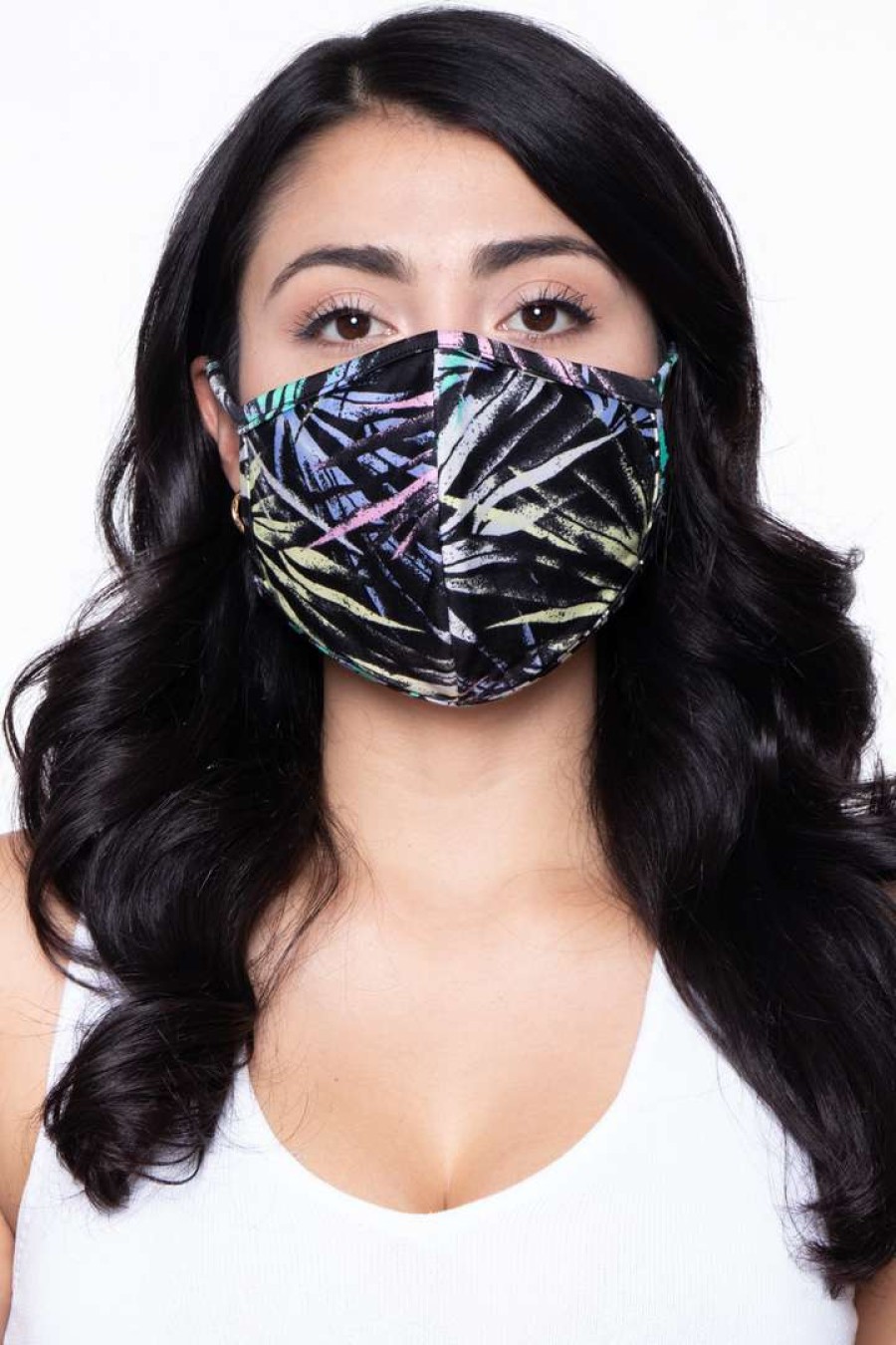 Accessories * | Curvy Sense Face Masks Washable & Reusable Face Mask Palm Leaf Palm Leaf Black