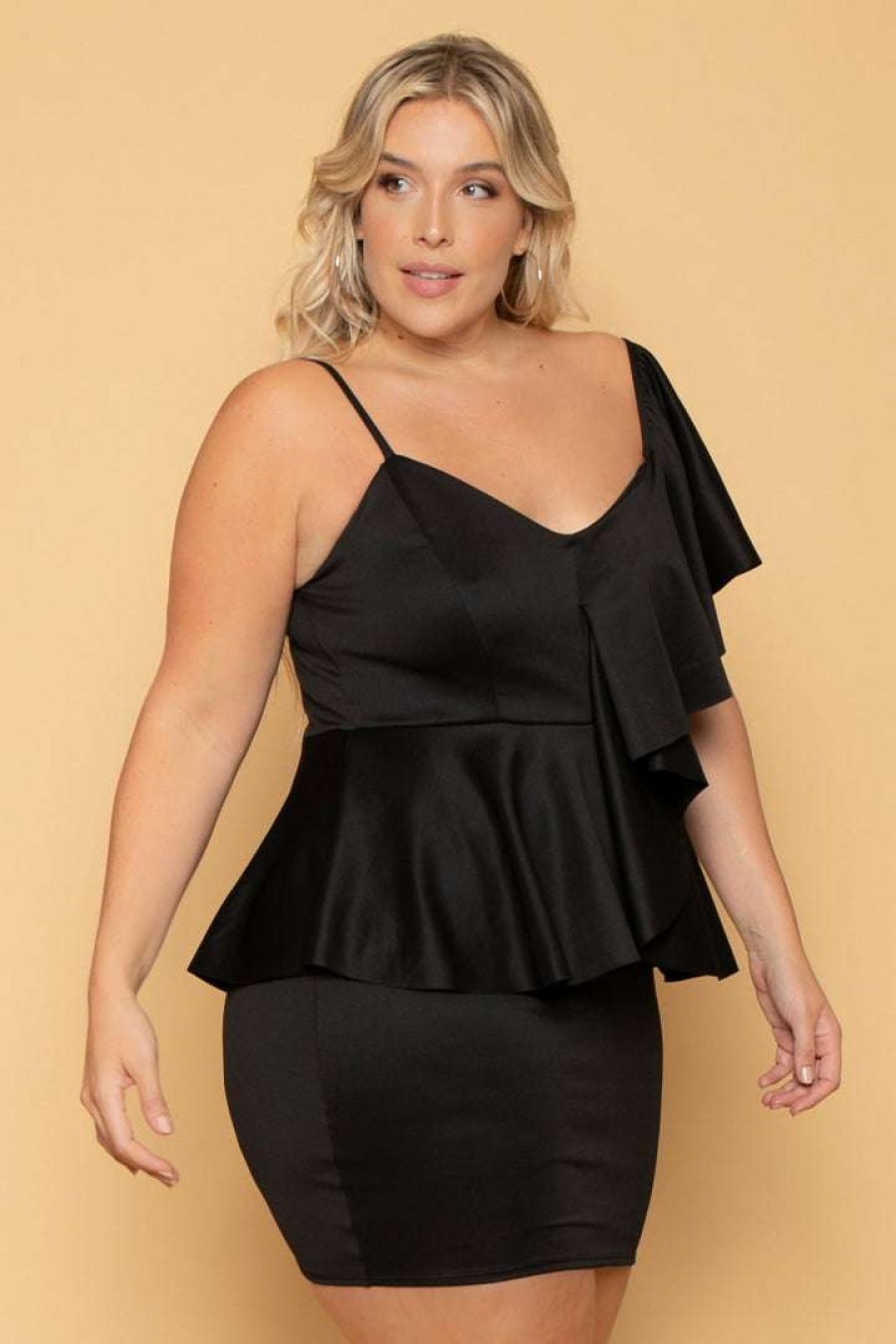 Dresses * | Curvy Sense New Arrivals Plus Size Norah Peplum Dress Black