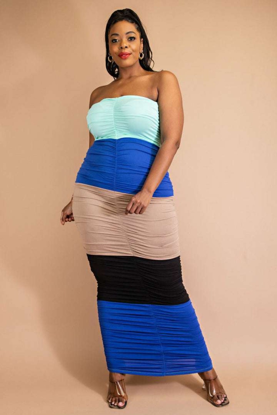 Dresses * | The Curve La Plus Size Raeni Ruched Bodycon Dress Royal Blue