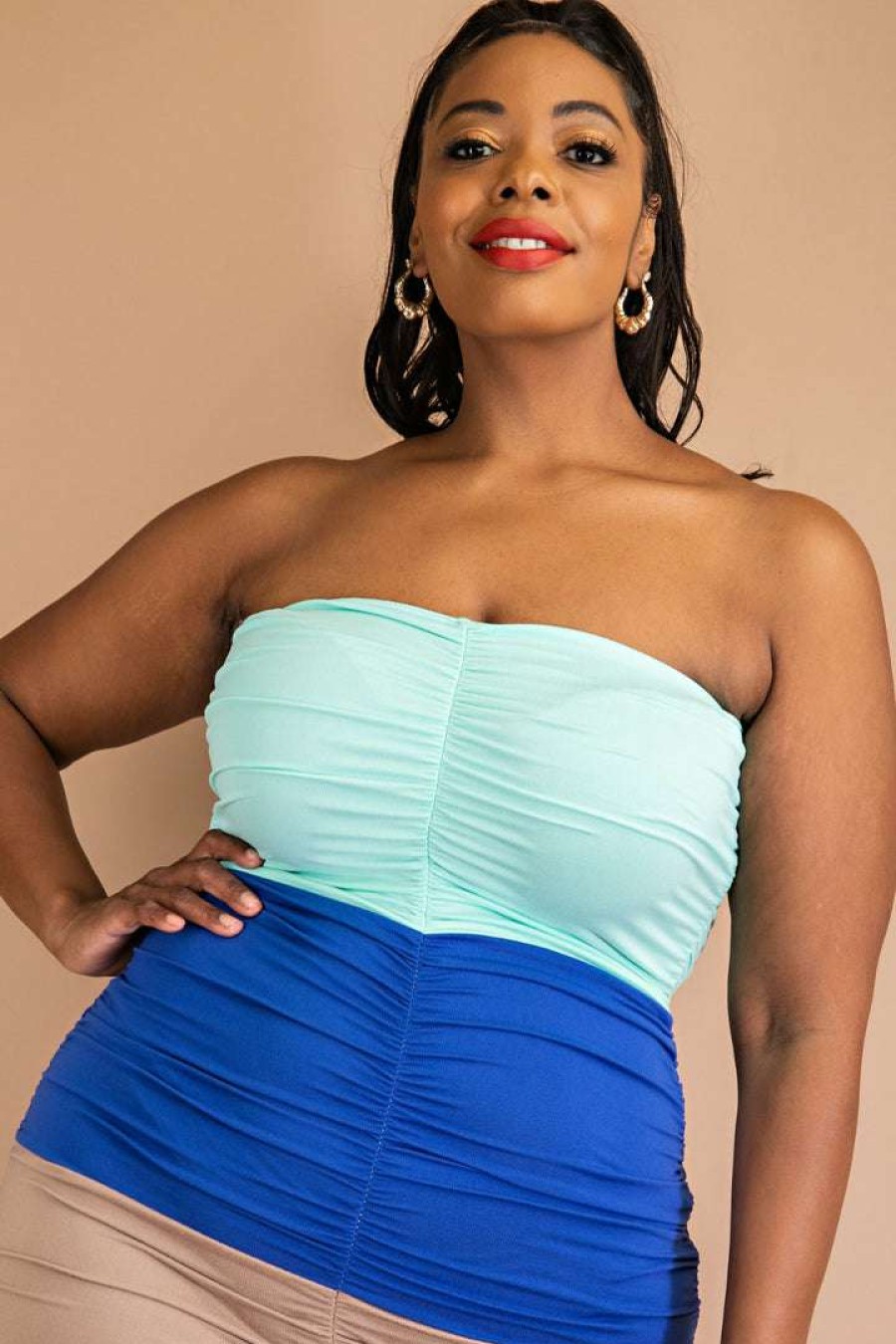 Dresses * | The Curve La Plus Size Raeni Ruched Bodycon Dress Royal Blue