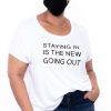 Sets * | Curvy Sense Plus Size Graphic "Staying In" Tee & Mask Set White