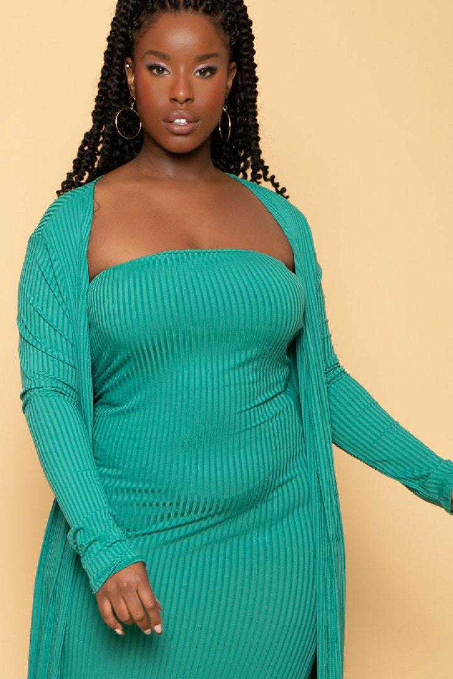 Sets * | Gibiu Plus Size Lizah Tube Dress And Cardigan Set New Arrivals Green