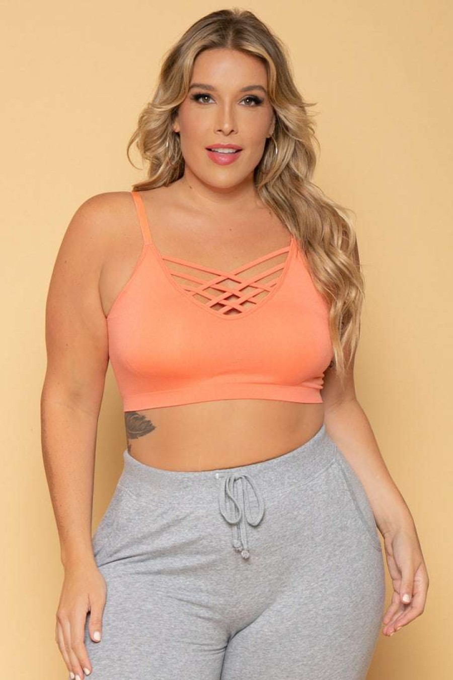 Tops * | Zenana Tops Plus Size Caged Bralette Deep Coral