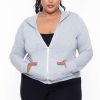 Sets * | Curvy Sense Essential Mix Plus Size Essential Cropped Zip-Up Hoodie Heather Grey