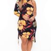 Dresses * | Bluebell Plus Size Cutout Floral Ruched Dress Back In Stock Black