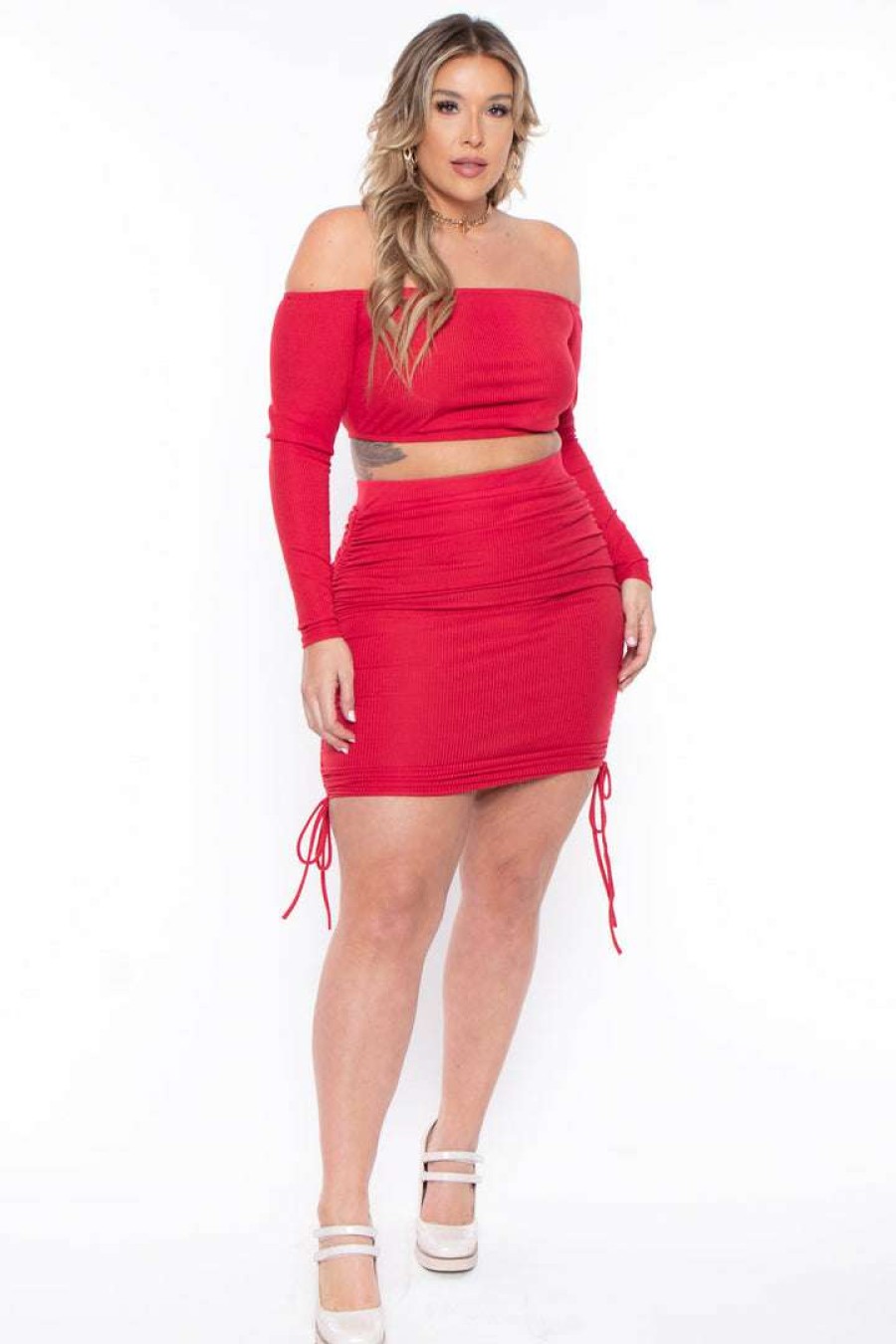 Sets * | Curvy Sense Sets Plus Size Tiffany Matching Skirt Set Red