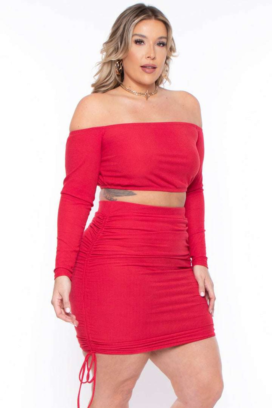 Sets * | Curvy Sense Sets Plus Size Tiffany Matching Skirt Set Red