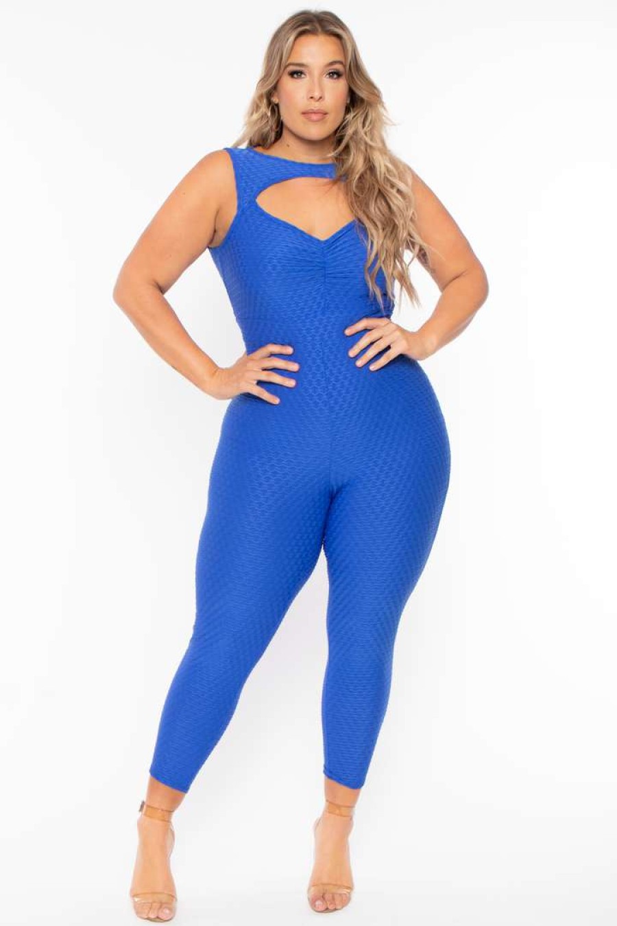 Jumpsuits * | Curvy Sense Plus Size Renley Jumpsuit Royal Blue