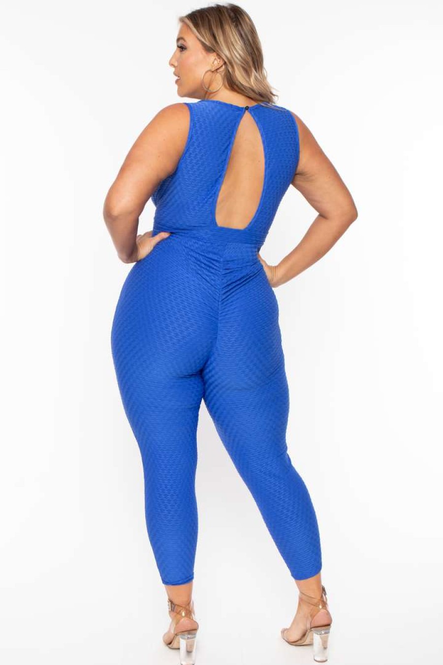 Jumpsuits * | Curvy Sense Plus Size Renley Jumpsuit Royal Blue